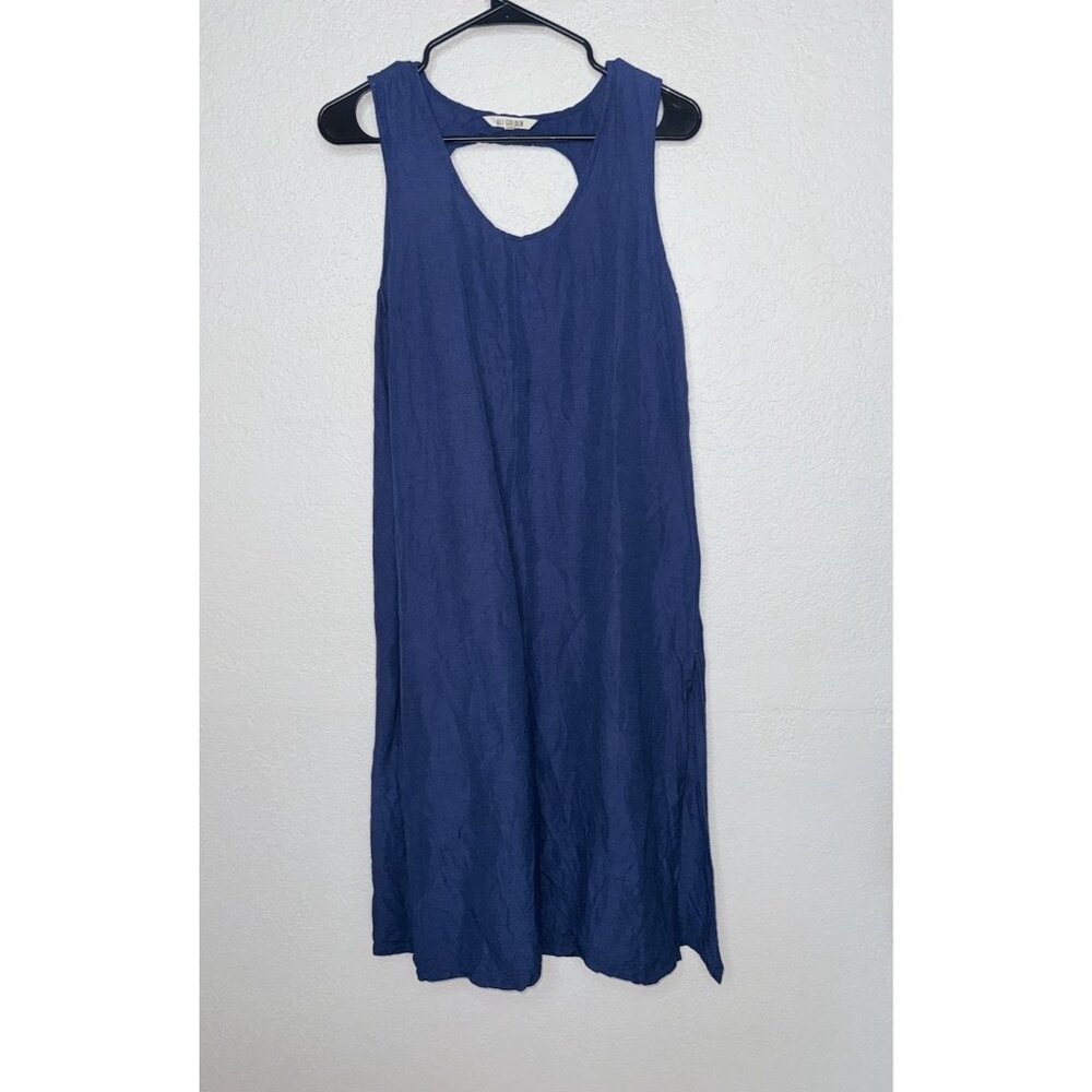 Ali Golden Navy Blue Keyhole back linen blend sleeveless Dress Small Flaw* Y1